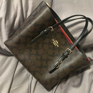 Coach mollie tote 25 signature brown gold red black handbag purse